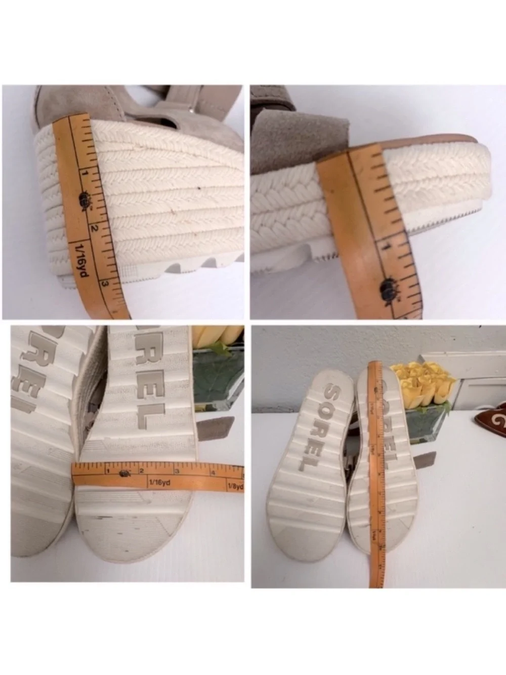 Sorel Cameron Taupe Multi-Strap Espadrille Wedge Sandals Sz 11